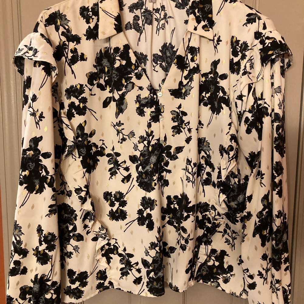 Wishlist Cream and Black Floral Blouse with Gold Accents